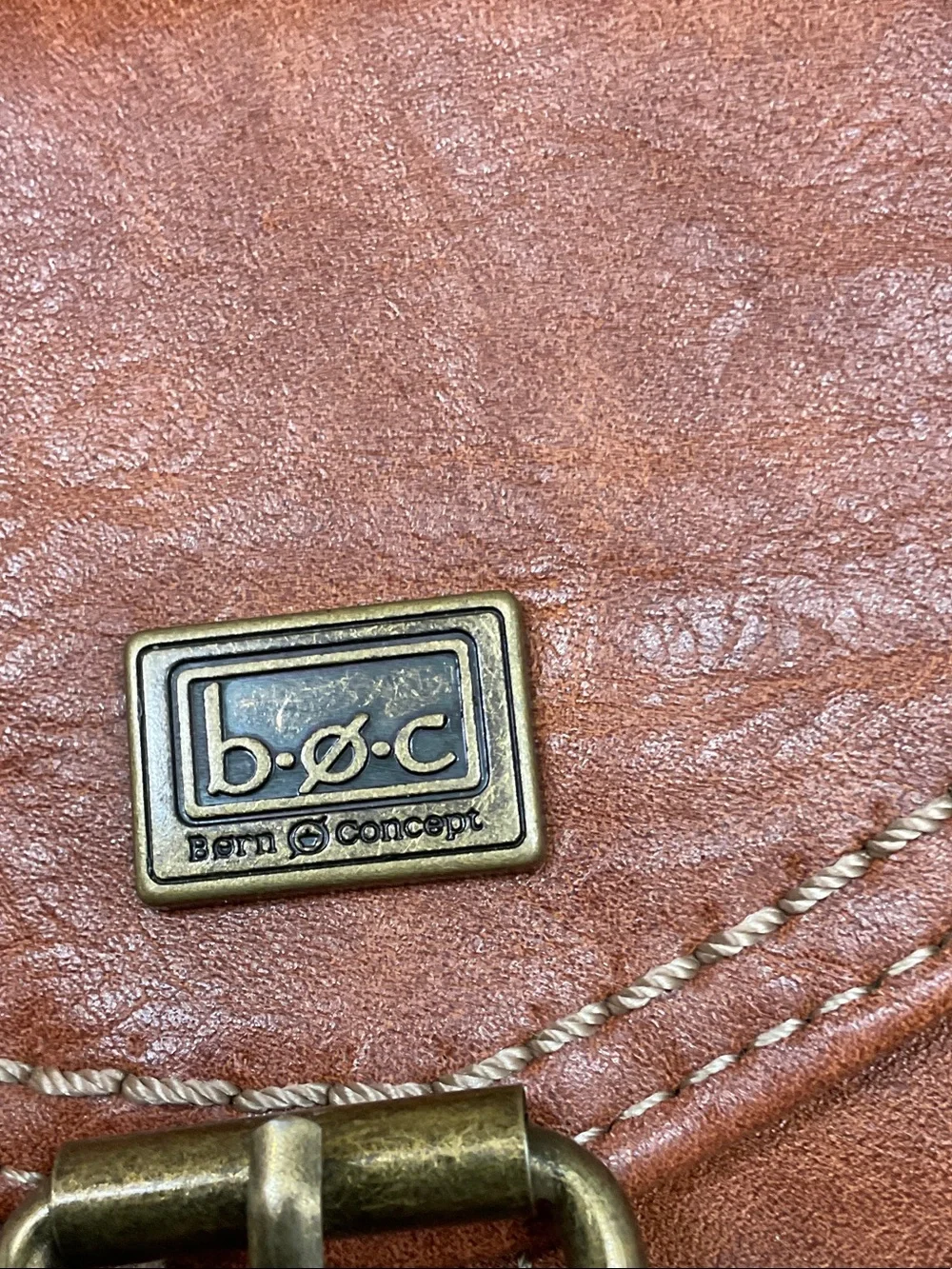 boc Tan Leather Messenger Bag with Front Zip Pocket